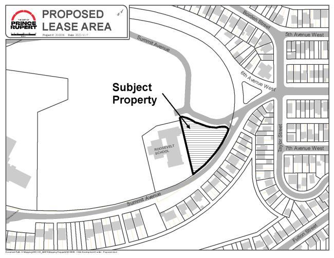 A map of the proposed lease area on Summit Ave near Roosevelt School.