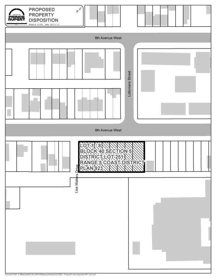 A map of Site 1, Lot 1-8 on 9th Avenue West