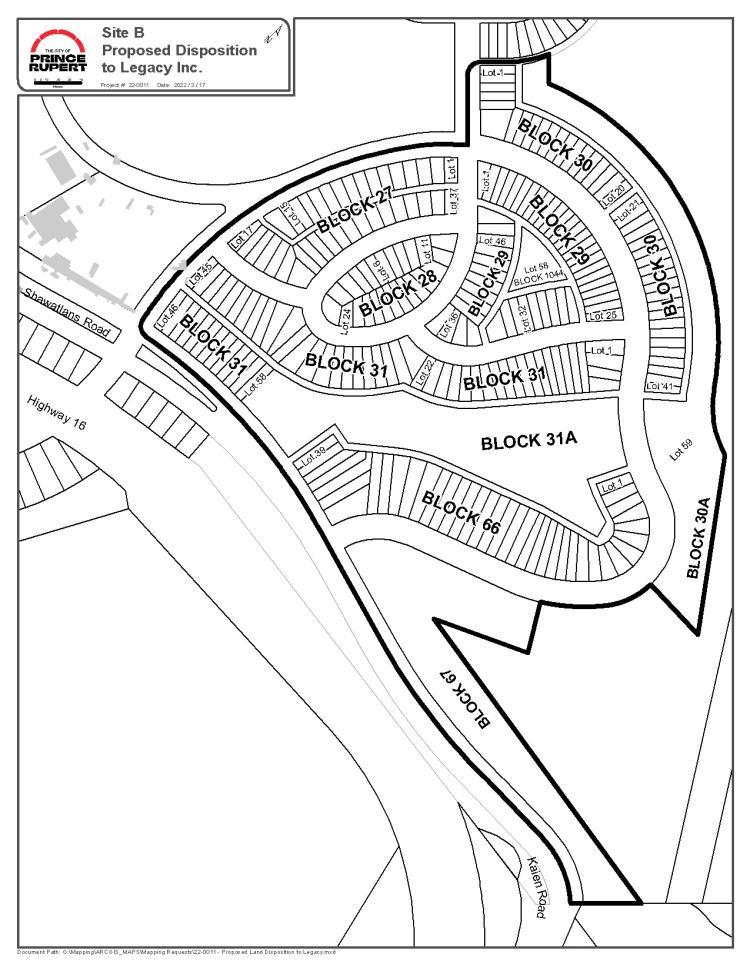 Blueprint map of proposed Site B development project in Prince Rupert.