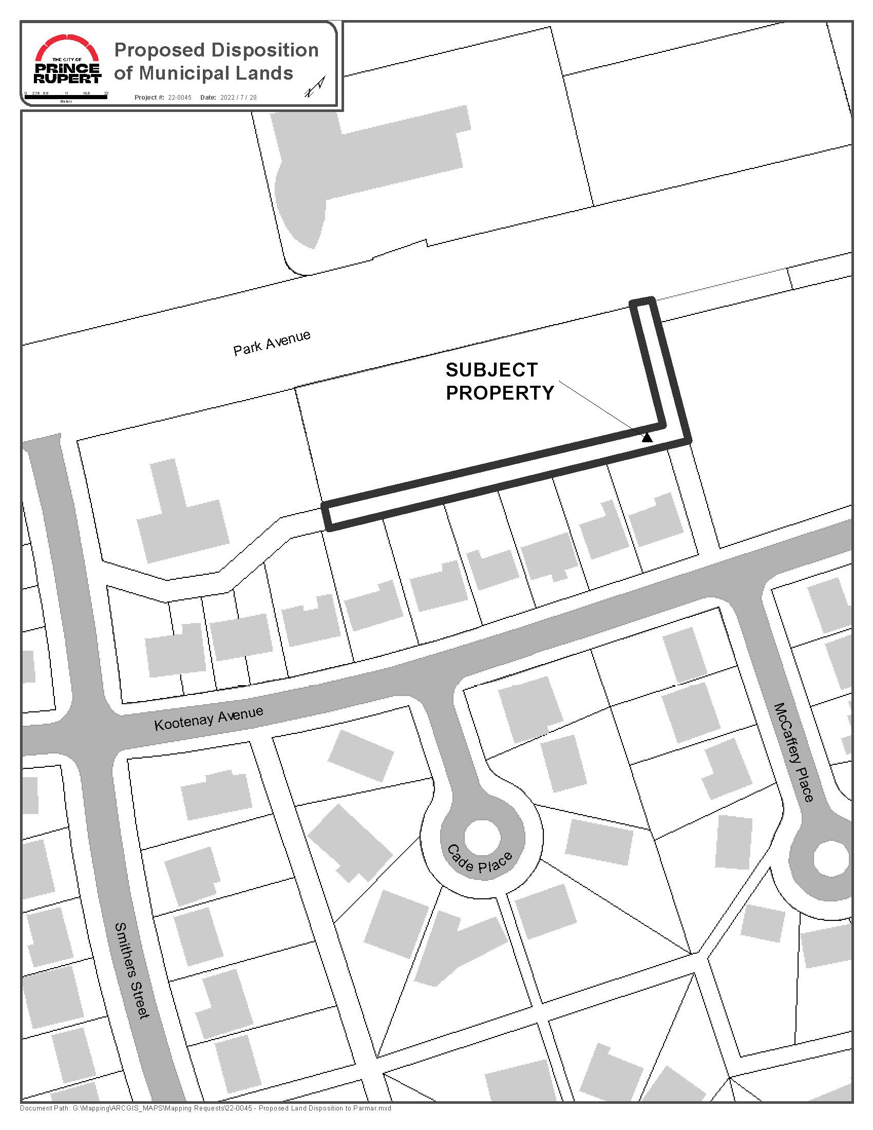 A map of the subject property off Park Avenue.